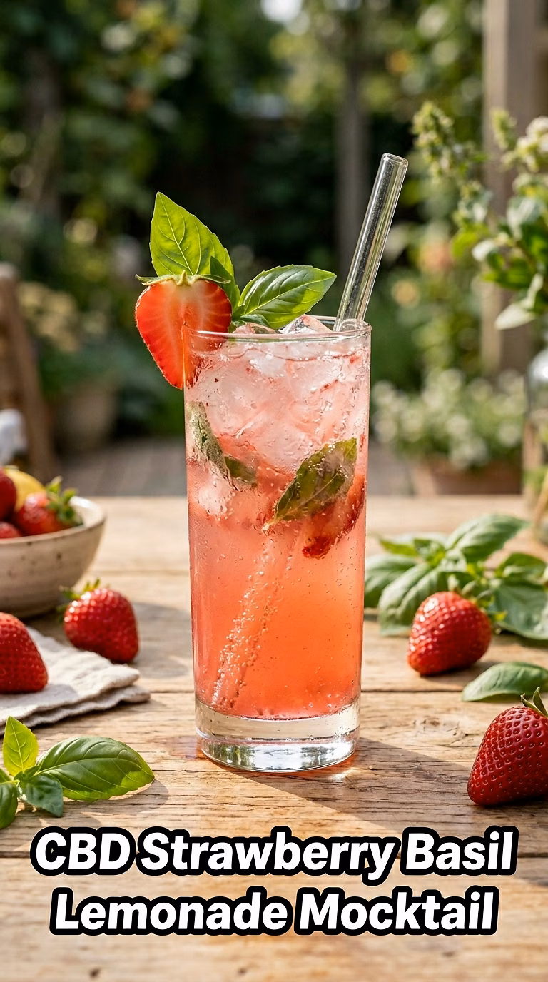 CBD Strawberry Basil Lemonade Mocktail