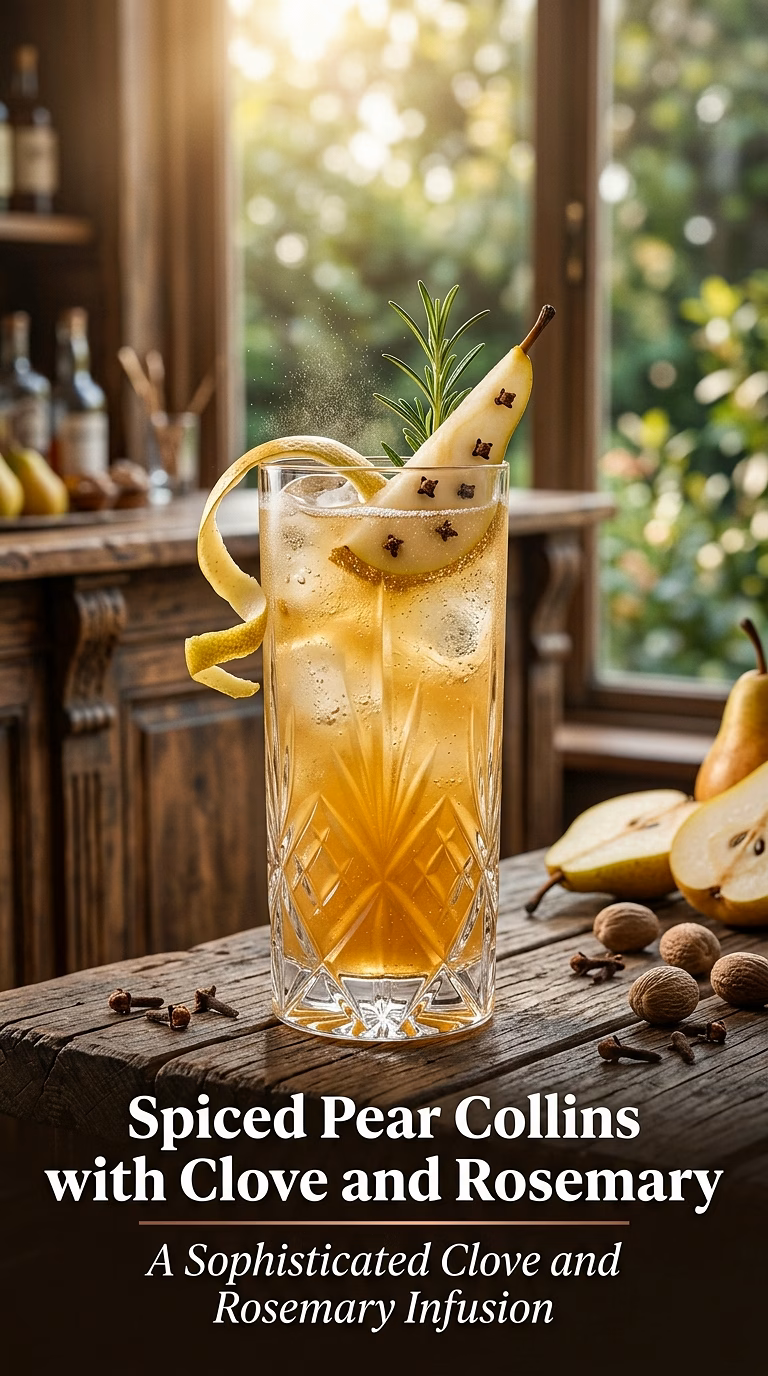 Spiced Pear Collins with Clove and Rosemary