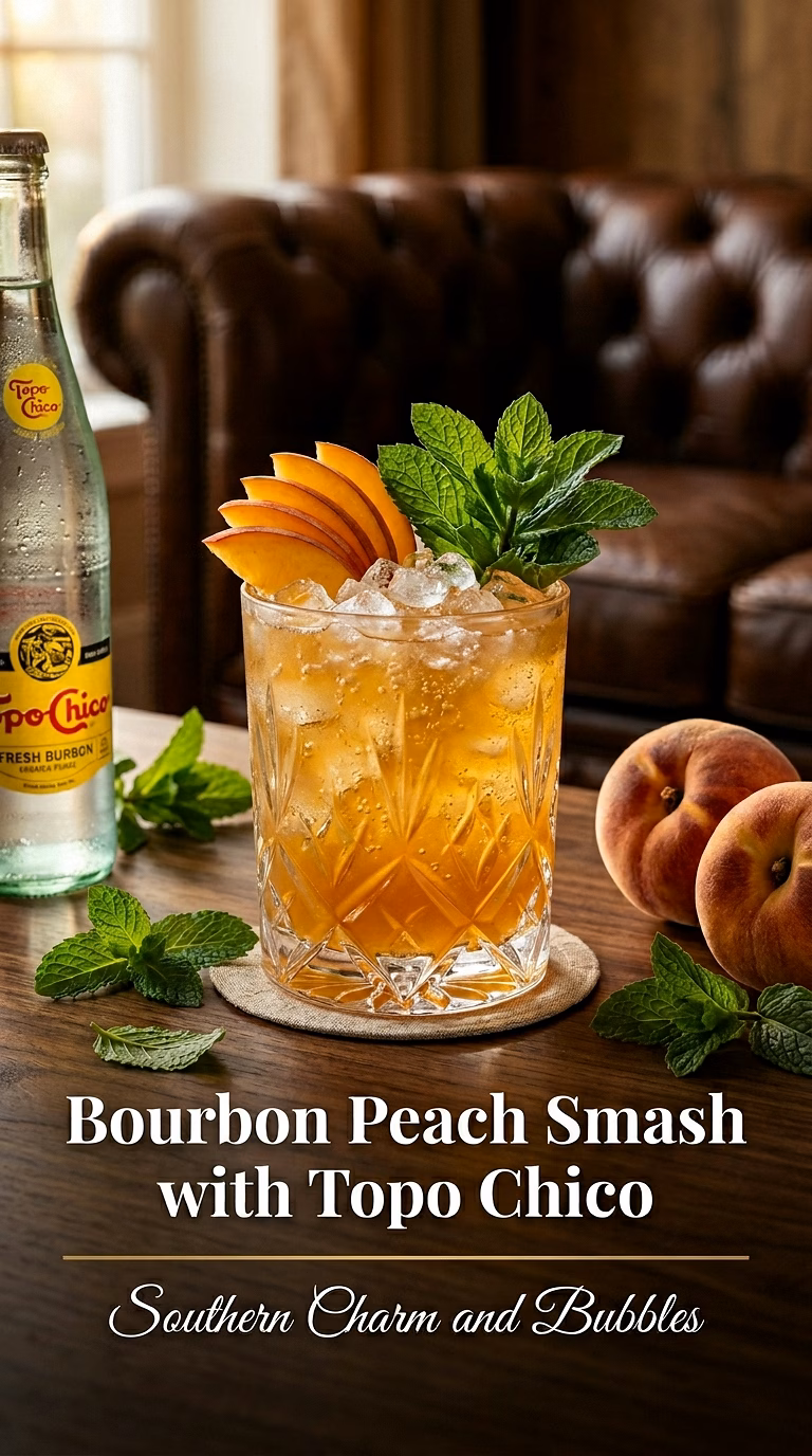 Bourbon Peach Smash with Topo Chico