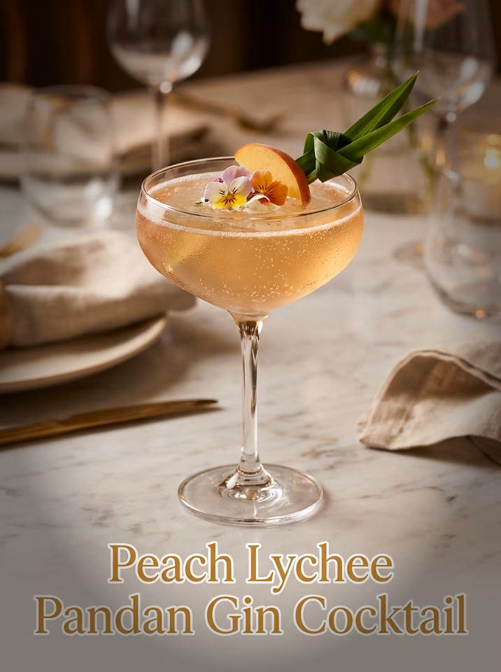 Peach and Lychee Cocktail with Pandan Gin