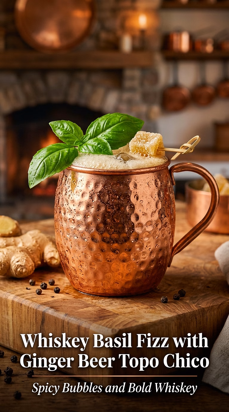 Whiskey Basil Fizz with Ginger Beer Topo Chico