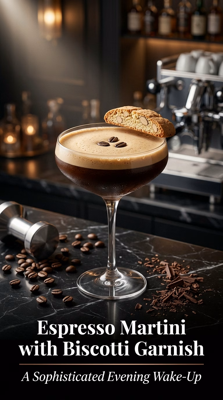 Espresso Martini with Biscotti Garnish