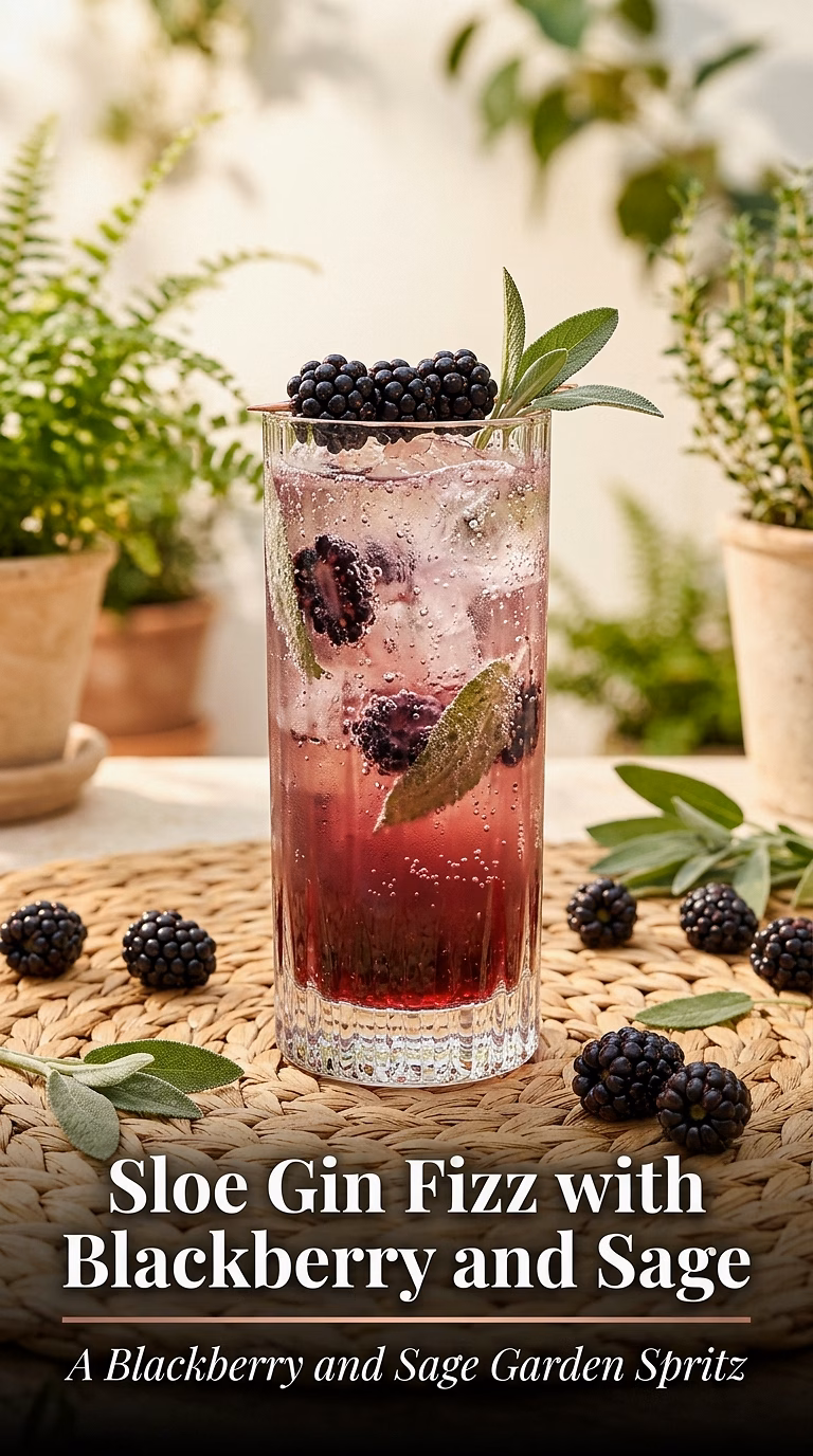 Sloe Gin Fizz with Blackberry and Sage