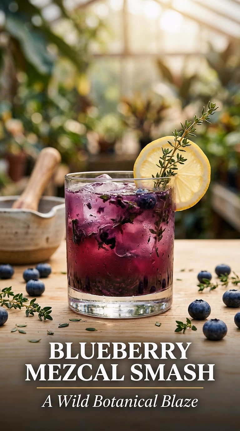 Blueberry Lemon Thyme Mezcal Smash