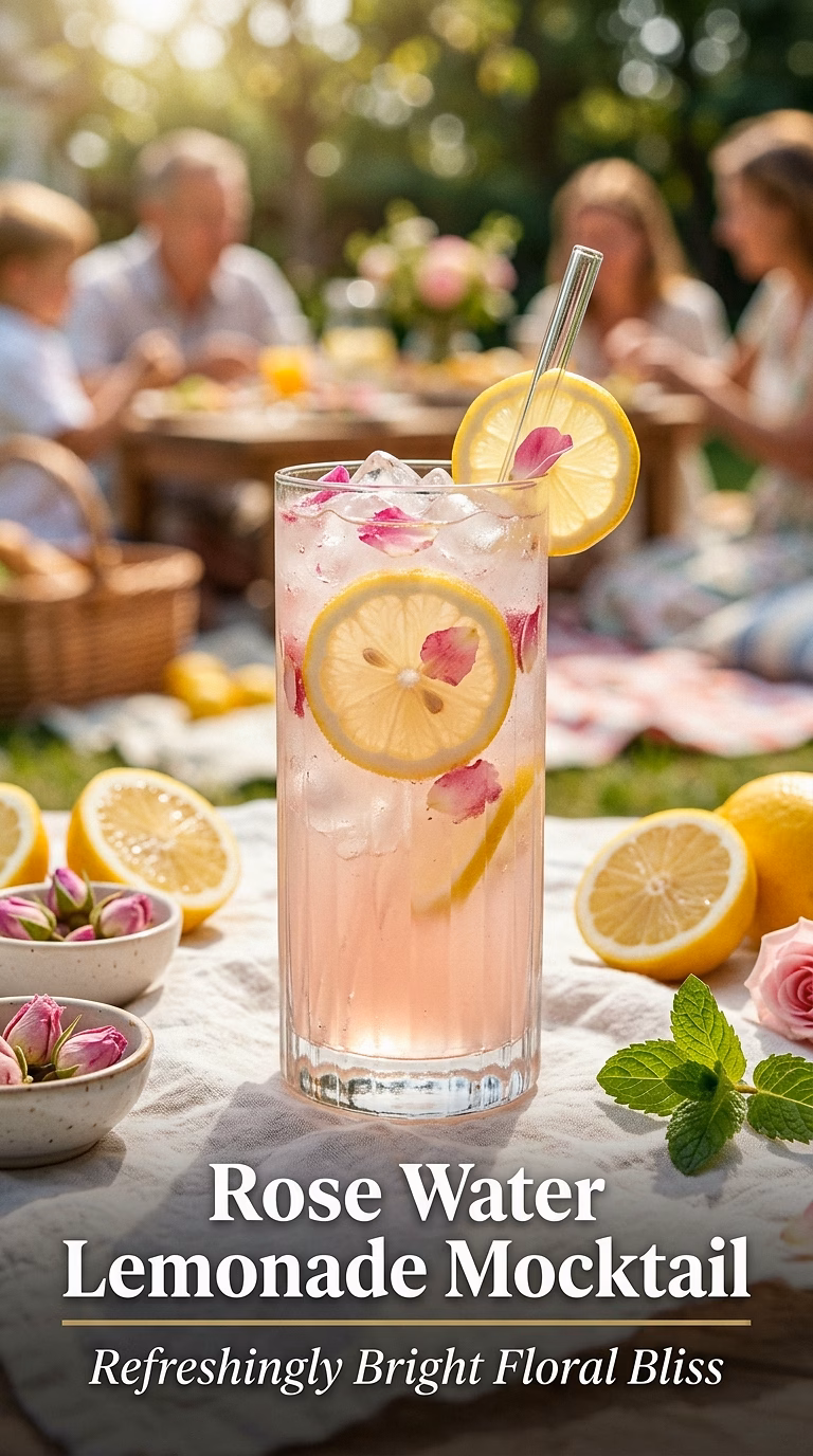 Non-Alcoholic Rose Water Lemonade Mocktail