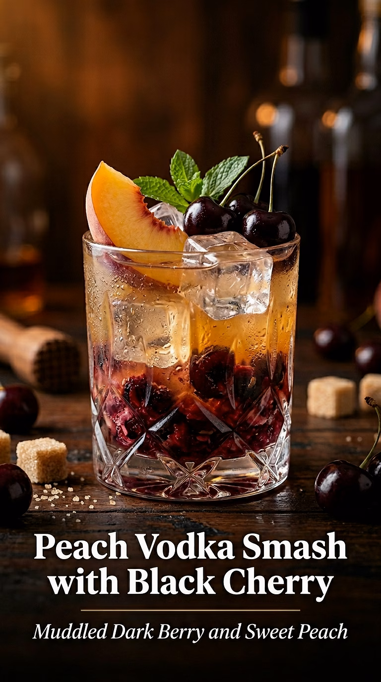 Peach Vodka Smash with Black Cherry