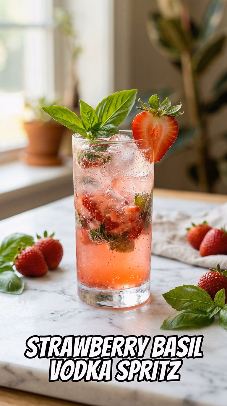 Strawberry Basil Vodka Spritz