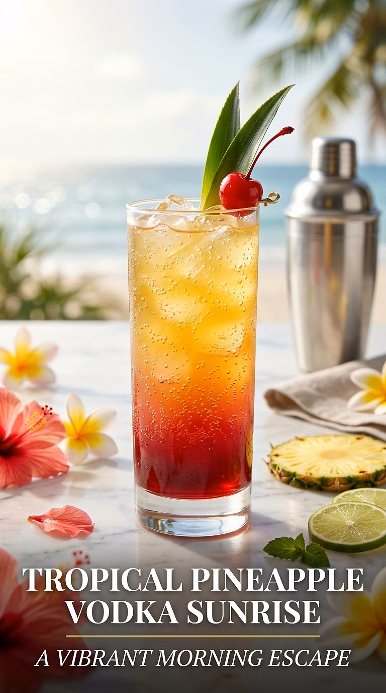 Tropical Pineapple Vodka Sunrise