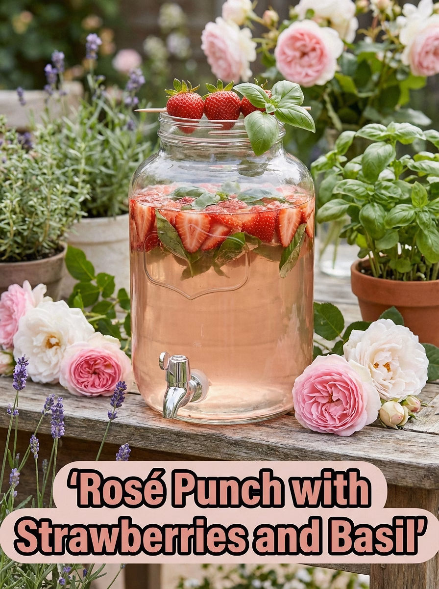Rosé Punch with Strawberries and Basil