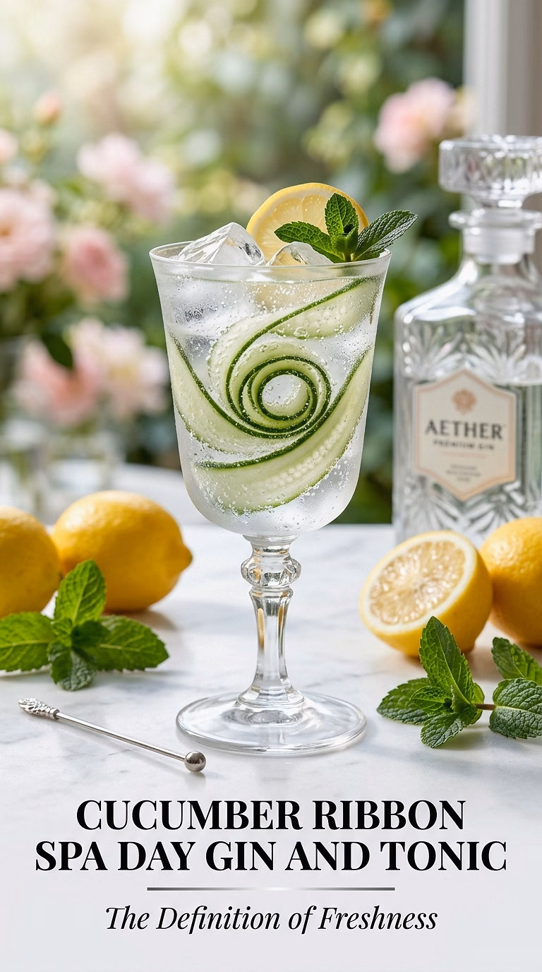 Cucumber Ribbon Spa Day Gin and Tonic