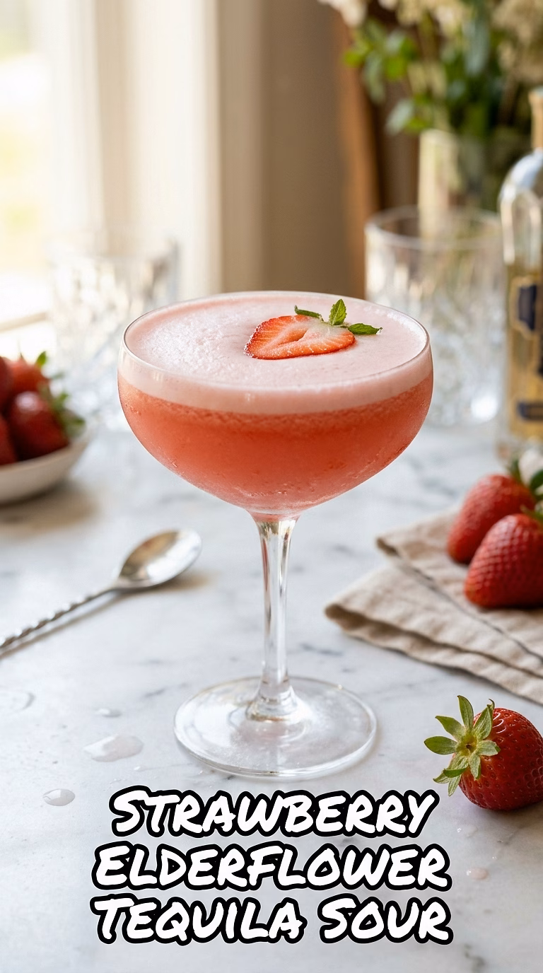 Strawberry Elderflower Tequila Sour