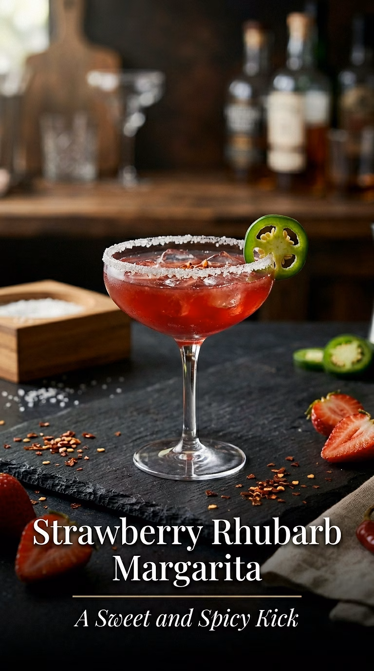 Strawberry Rhubarb Margarita with Jalapeño