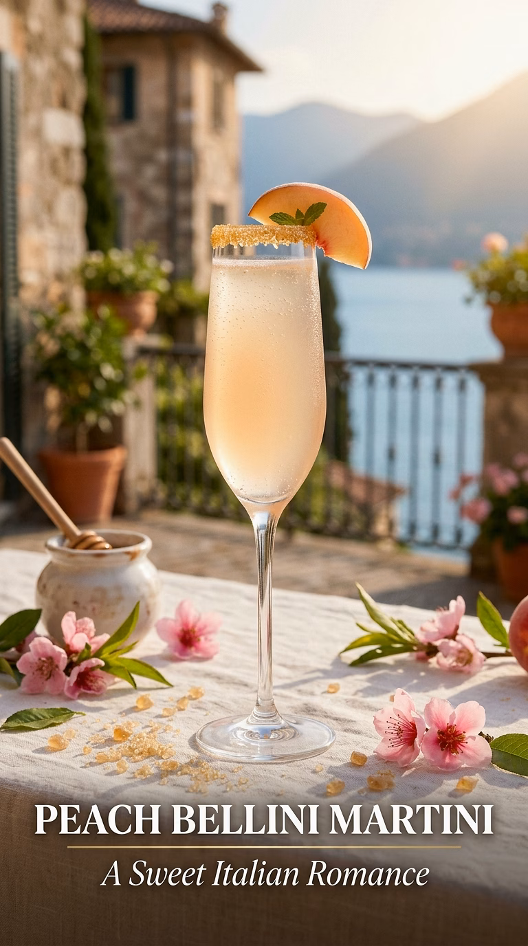 Peach Bellini Martini with Honey Sugar Rim