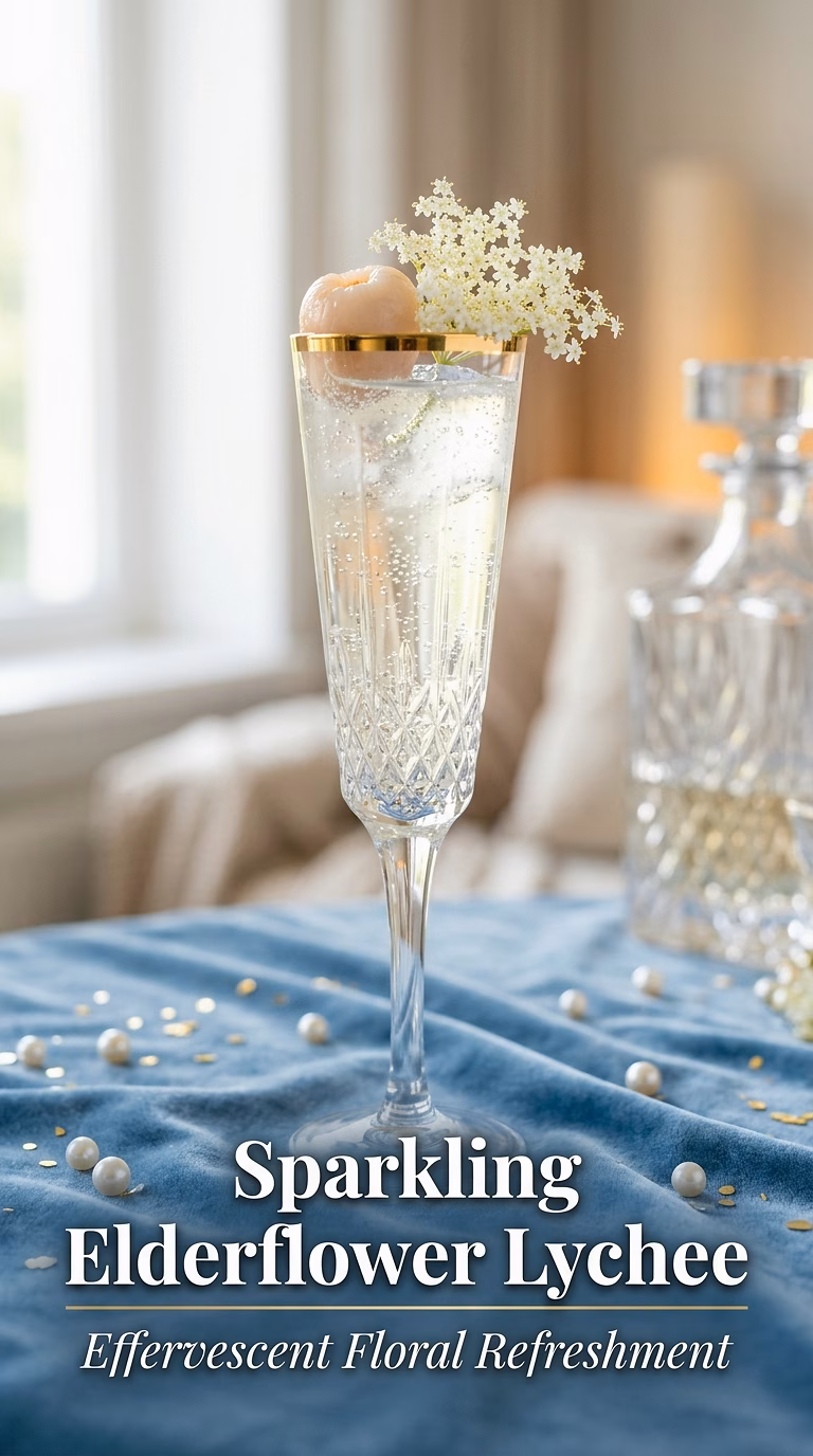 Sparkling Elderflower and Lychee Cocktail