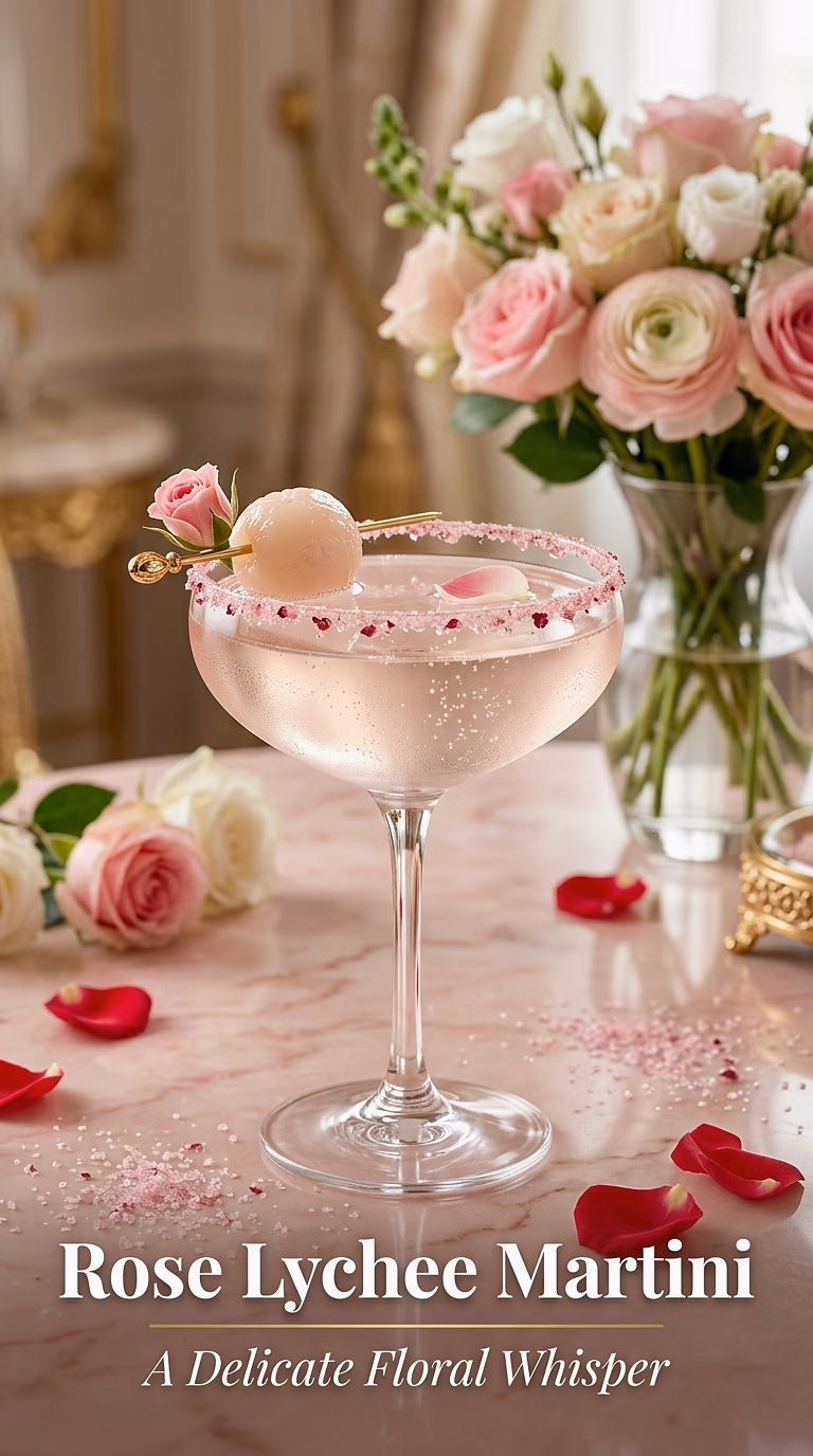 Rose Lychee Martini with Rose Sugar Rim