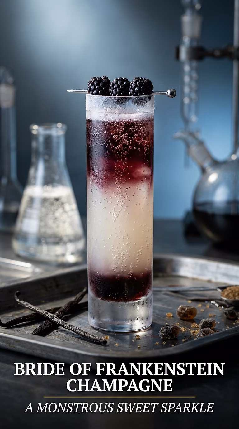 Bride of Frankenstein Vanilla Blackberry Champagne Cocktail