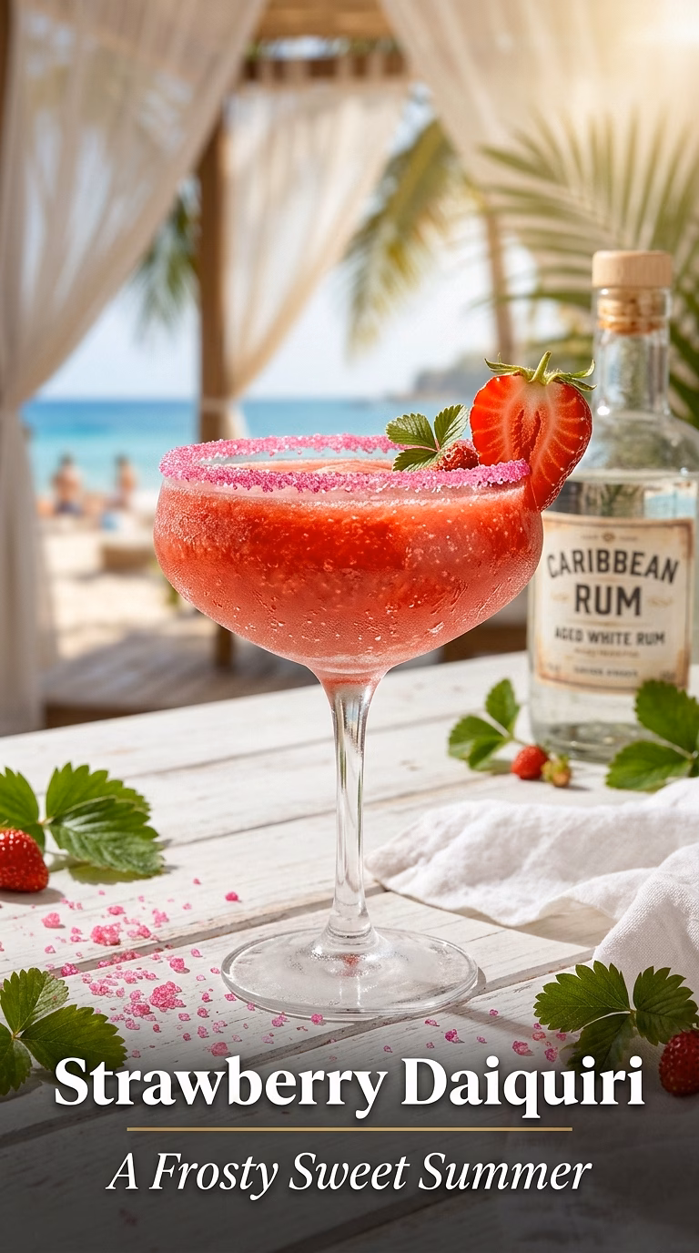Strawberry Daiquiri with Pink Sugar Rim
