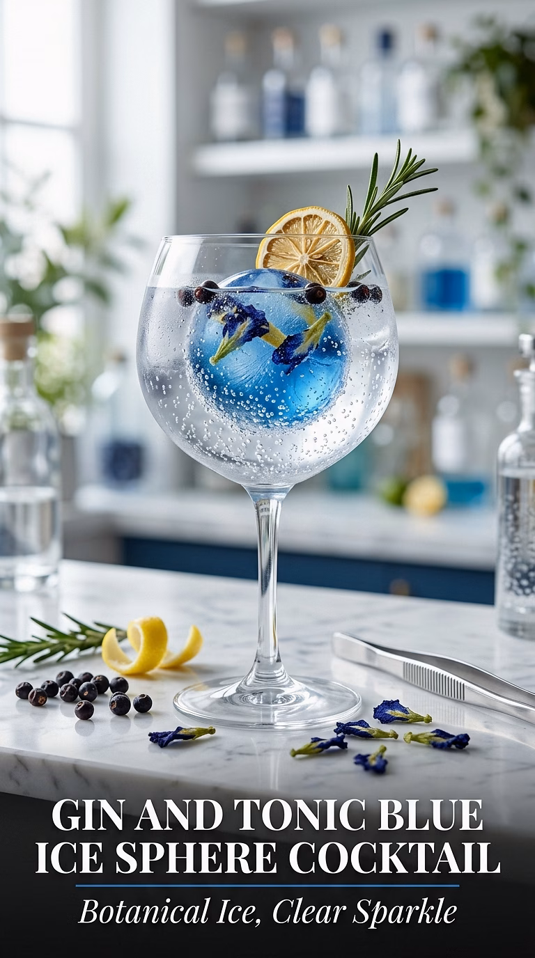 Gin And Tonic Blue Ice Sphere Cocktail