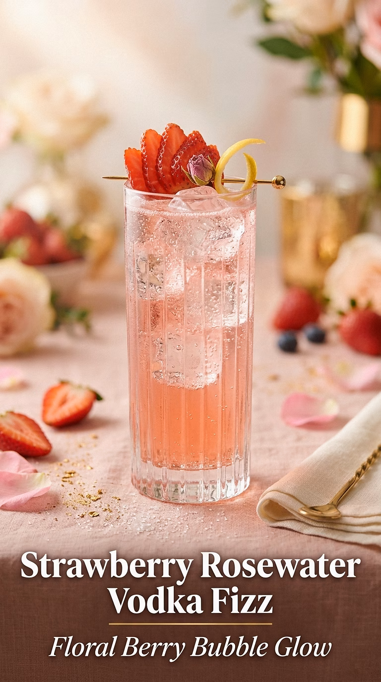 Strawberry Rosewater Vodka Fizz