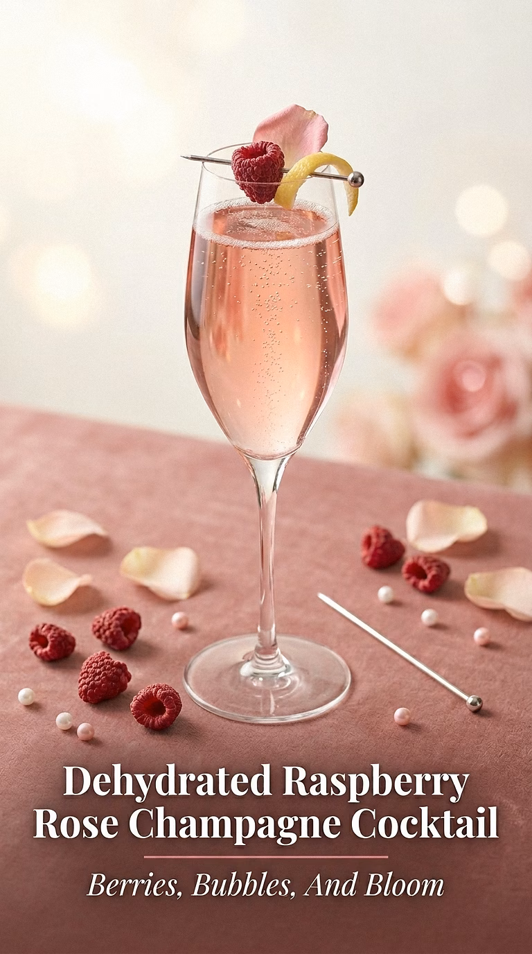 Dehydrated Raspberry Rose Champagne Cocktail
