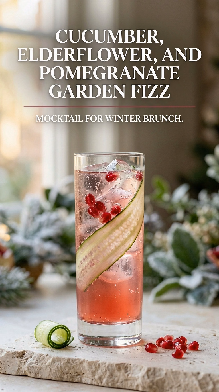 Cucumber, Elderflower, And Pomegranate Garden Fizz