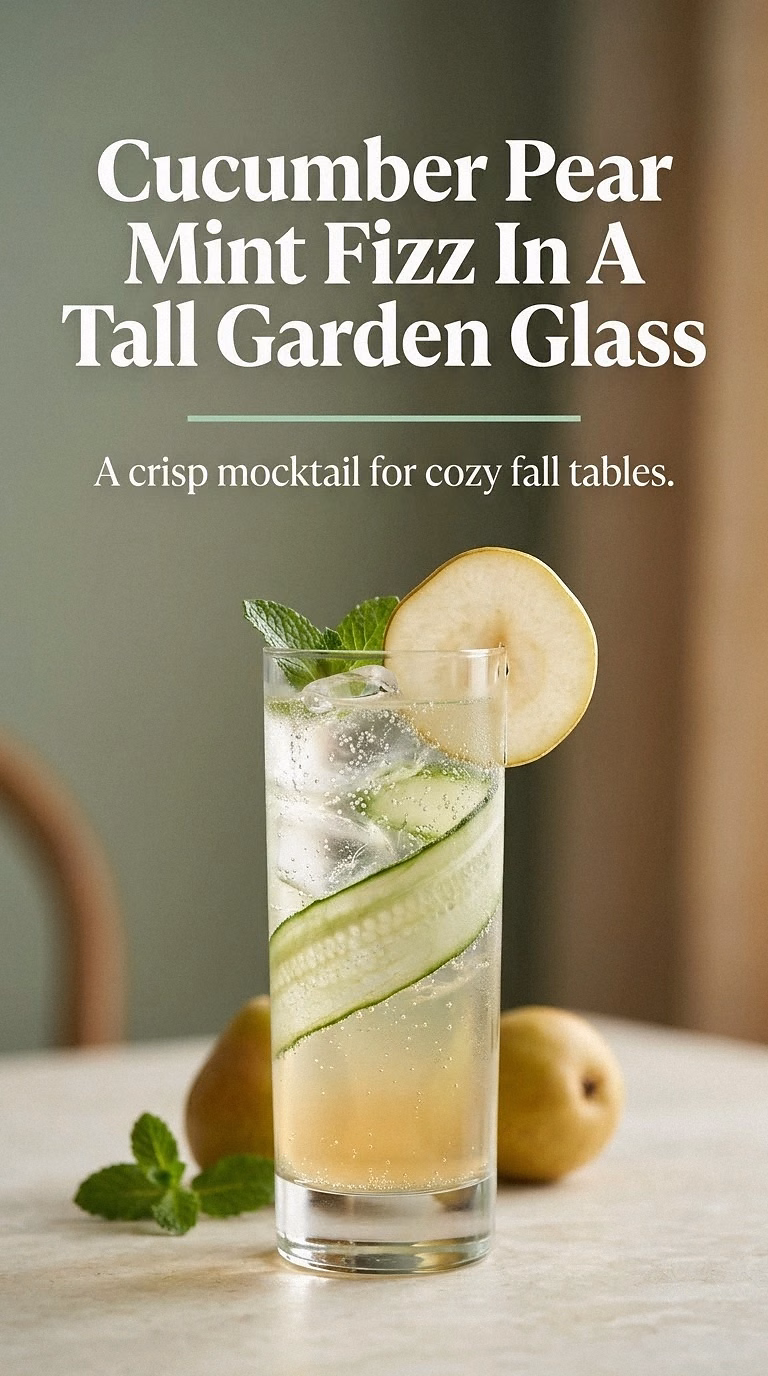 Cucumber Pear Mint Fizz In A Tall Garden Glass