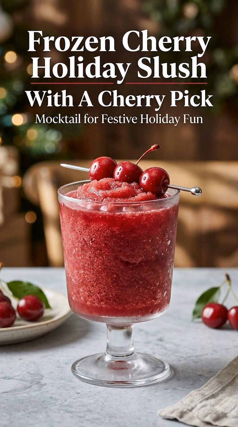 Frozen Cherry Holiday Slush With A Cherry Pick