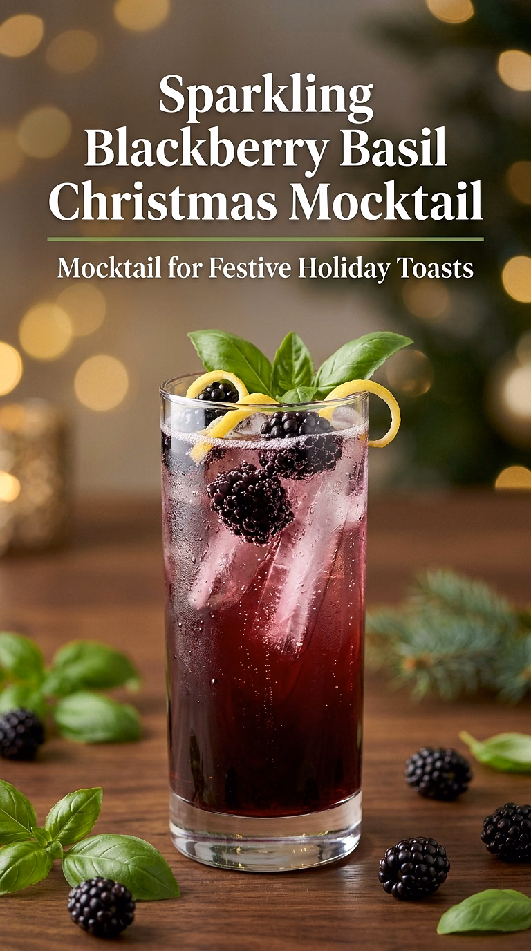 Sparkling Blackberry Basil Christmas Mocktail