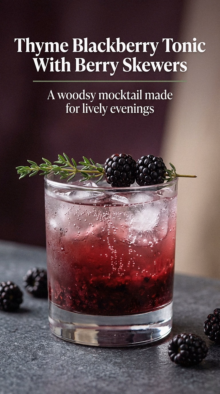 Thyme Blackberry Tonic With Berry Skewers