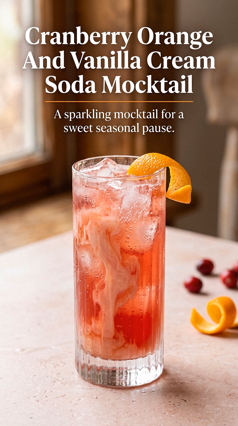 Cranberry Orange And Vanilla Cream Soda Mocktail