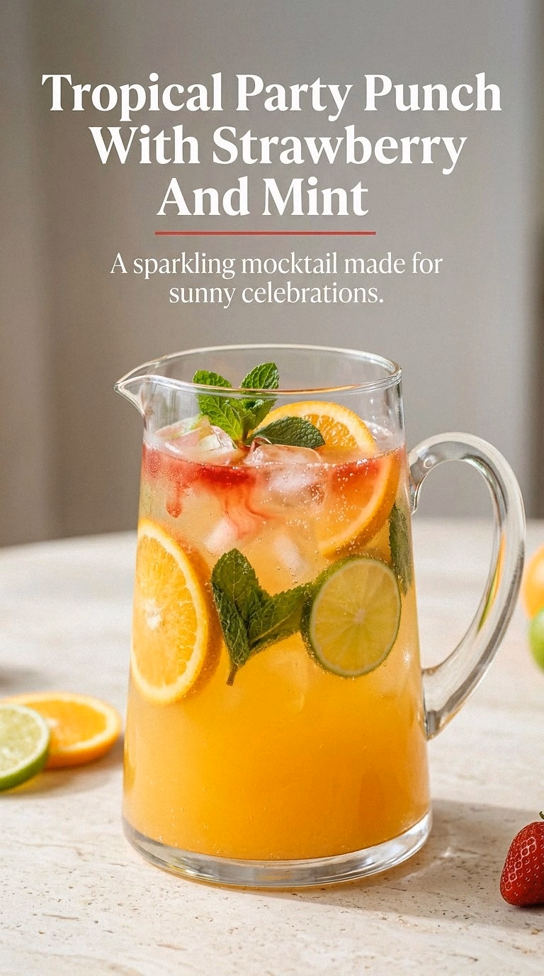 Tropical Party Punch With Strawberry And Mint