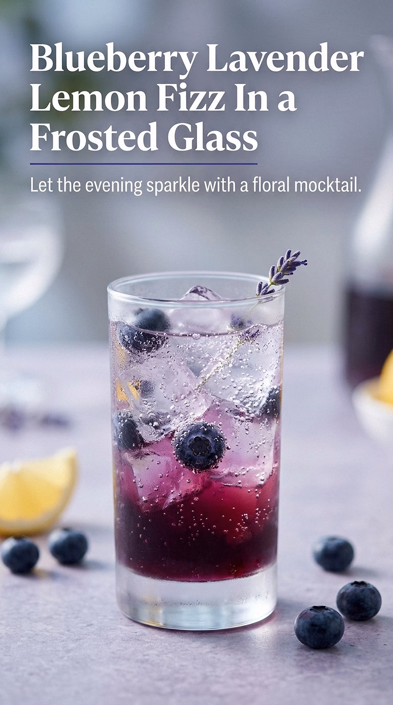Blueberry Lavender Lemon Fizz In a Frosted Glass