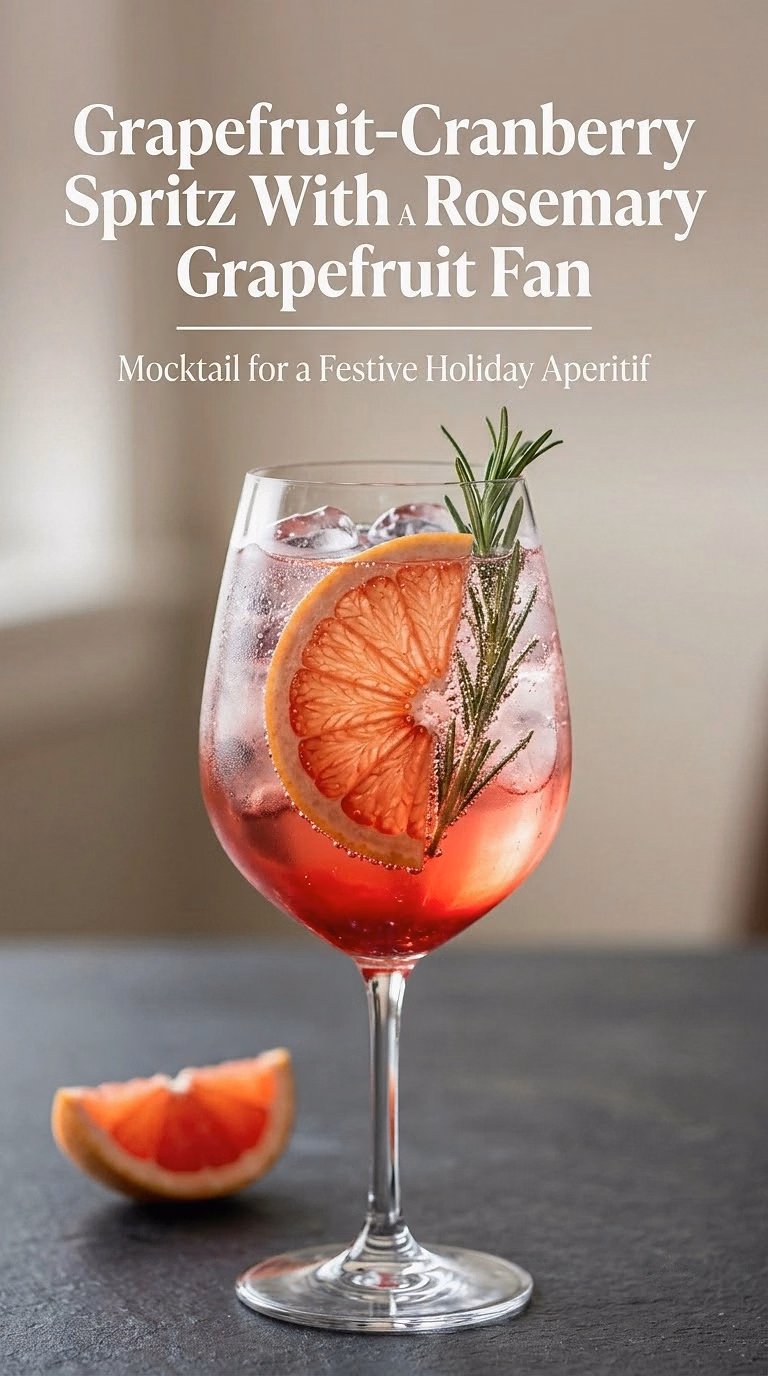 Grapefruit-Cranberry Spritz With A Rosemary Grapefruit Fan