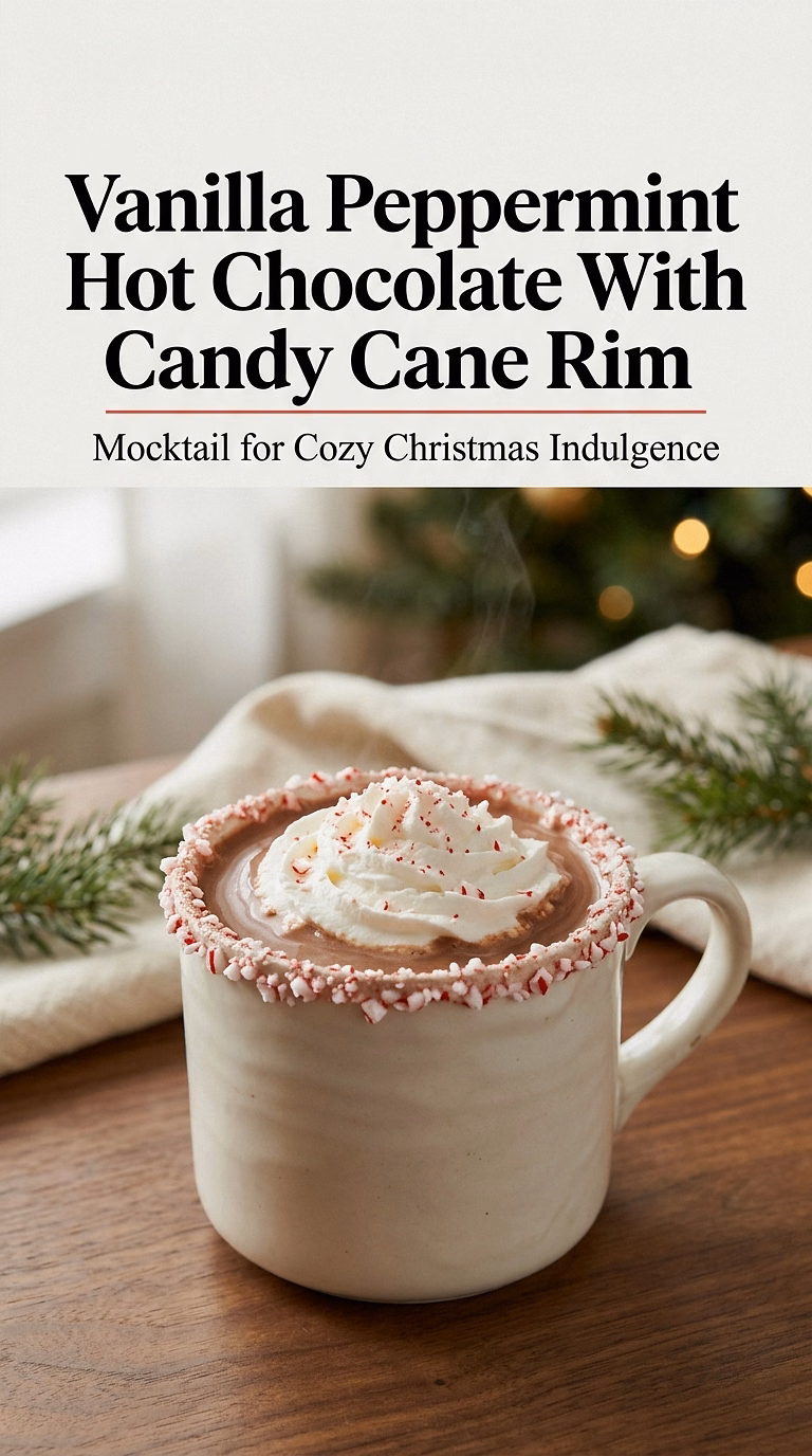 Vanilla Peppermint Hot Chocolate With Candy Cane Rim