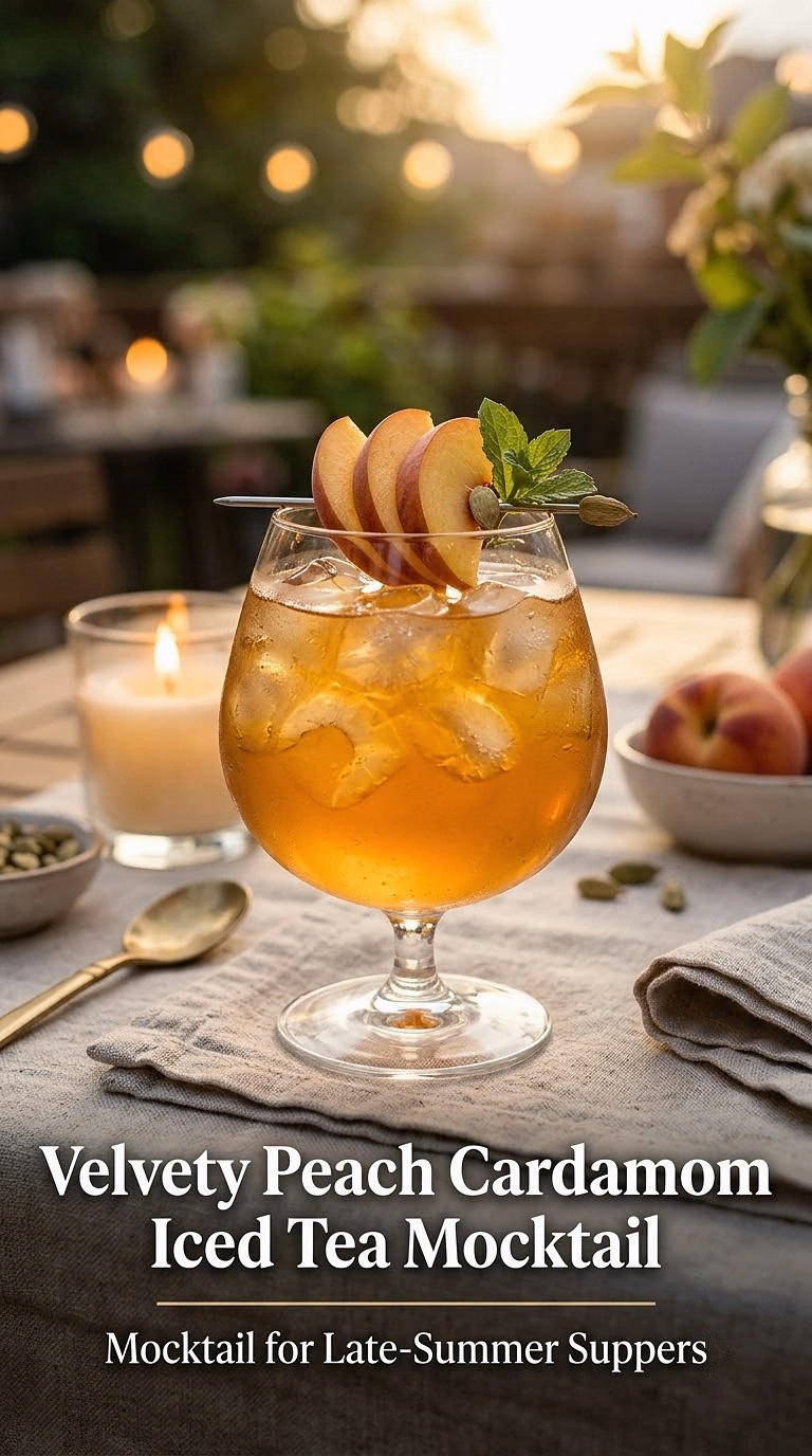 Velvety Peach Cardamom Iced Tea Mocktail