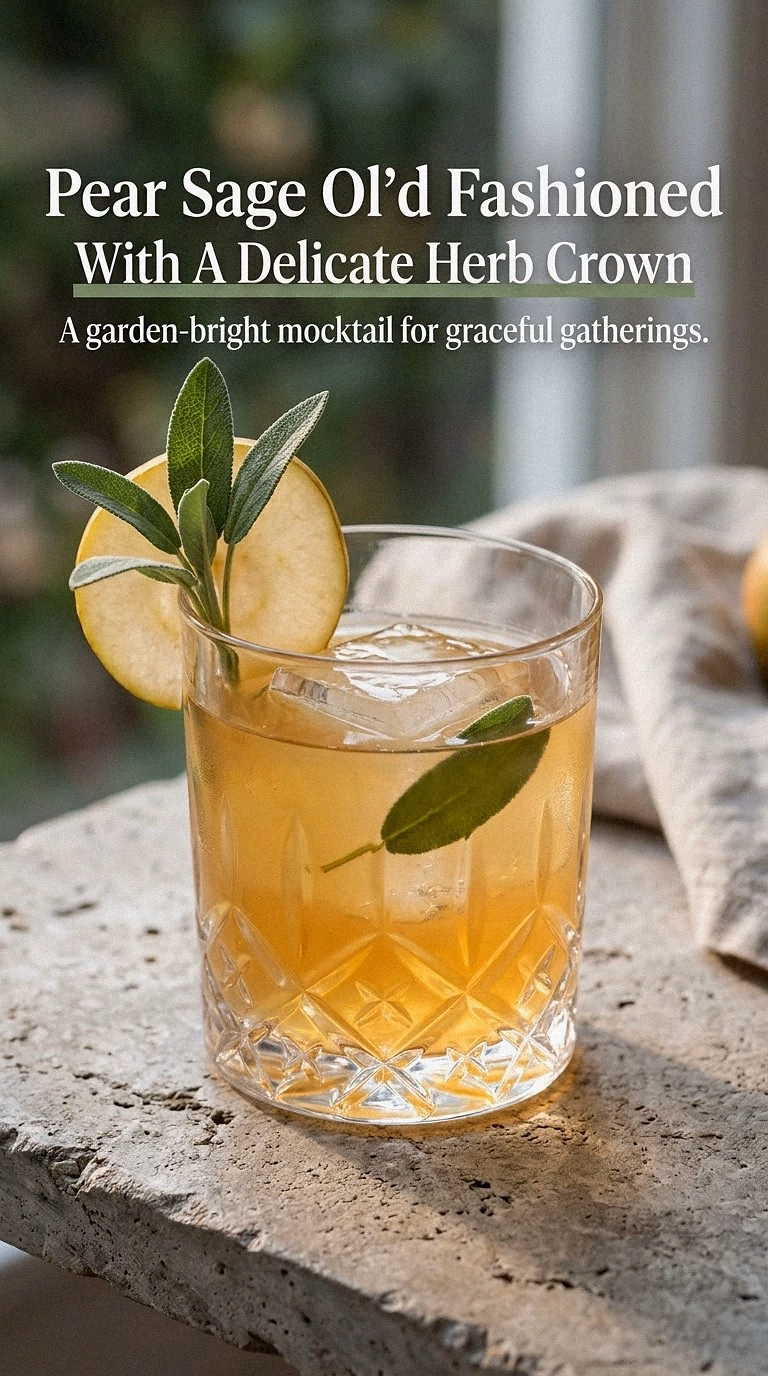 Pear Sage Old Fashioned With A Delicate Herb Crown