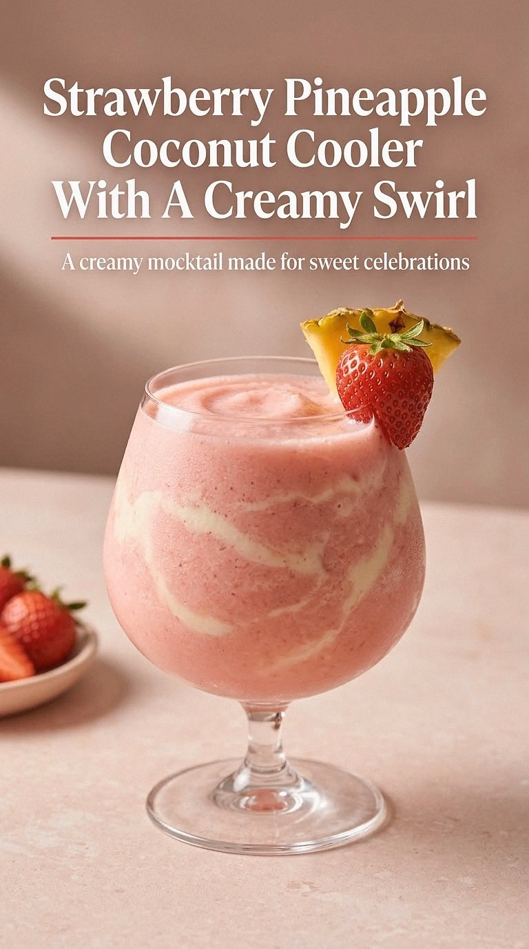 Strawberry Pineapple Coconut Cooler With A Creamy Swirl
