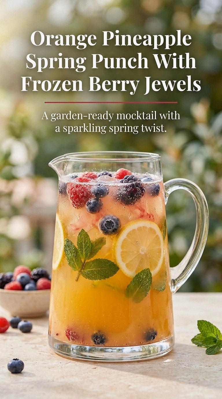 Orange Pineapple Spring Punch With Frozen Berry Jewels