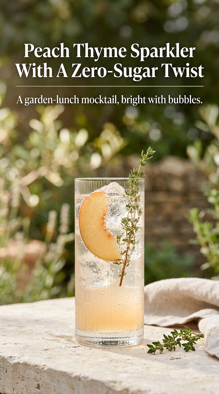 Peach Thyme Sparkler With A Zero-Sugar Twist