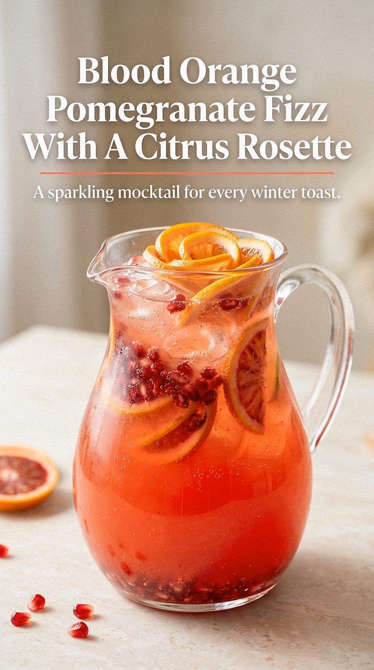 Blood Orange Pomegranate Fizz With A Citrus Rosette