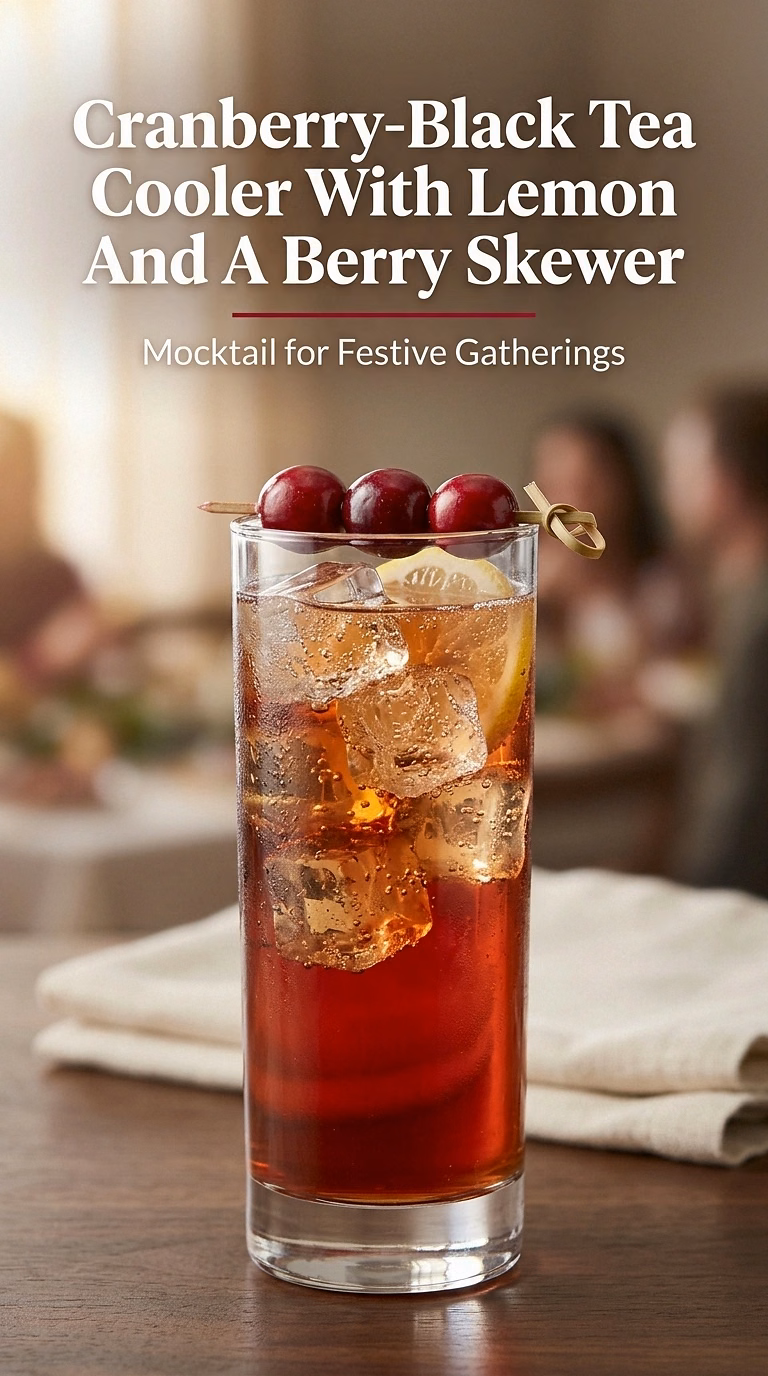 Cranberry-Black Tea Cooler With Lemon And A Berry Skewer