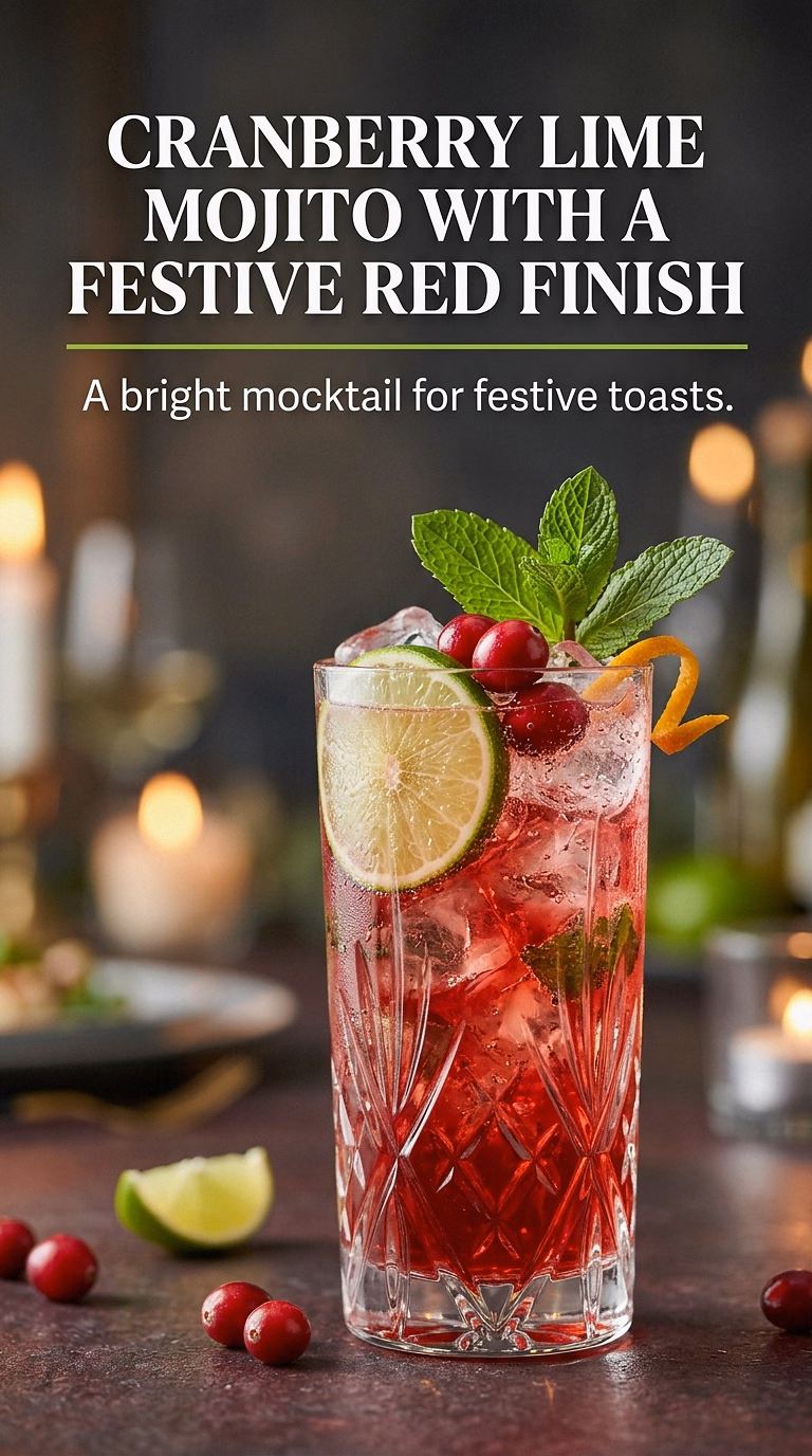 Cranberry Lime Mojito With A Festive Red Finish