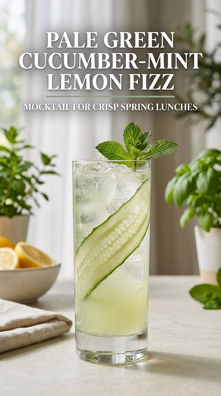 Pale Green Cucumber-Mint Lemon Fizz With Ribbon Garnish