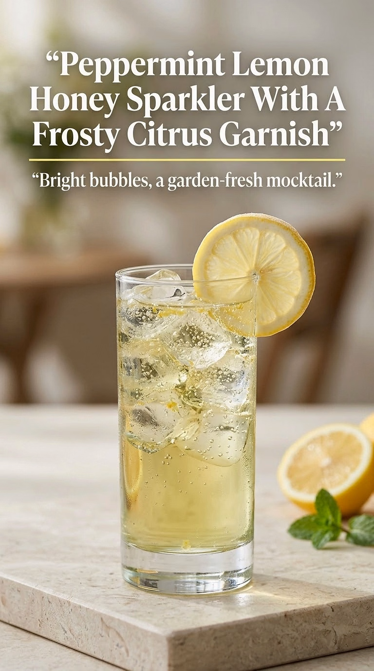 Peppermint Lemon Honey Sparkler With A Frosty Citrus Garnish