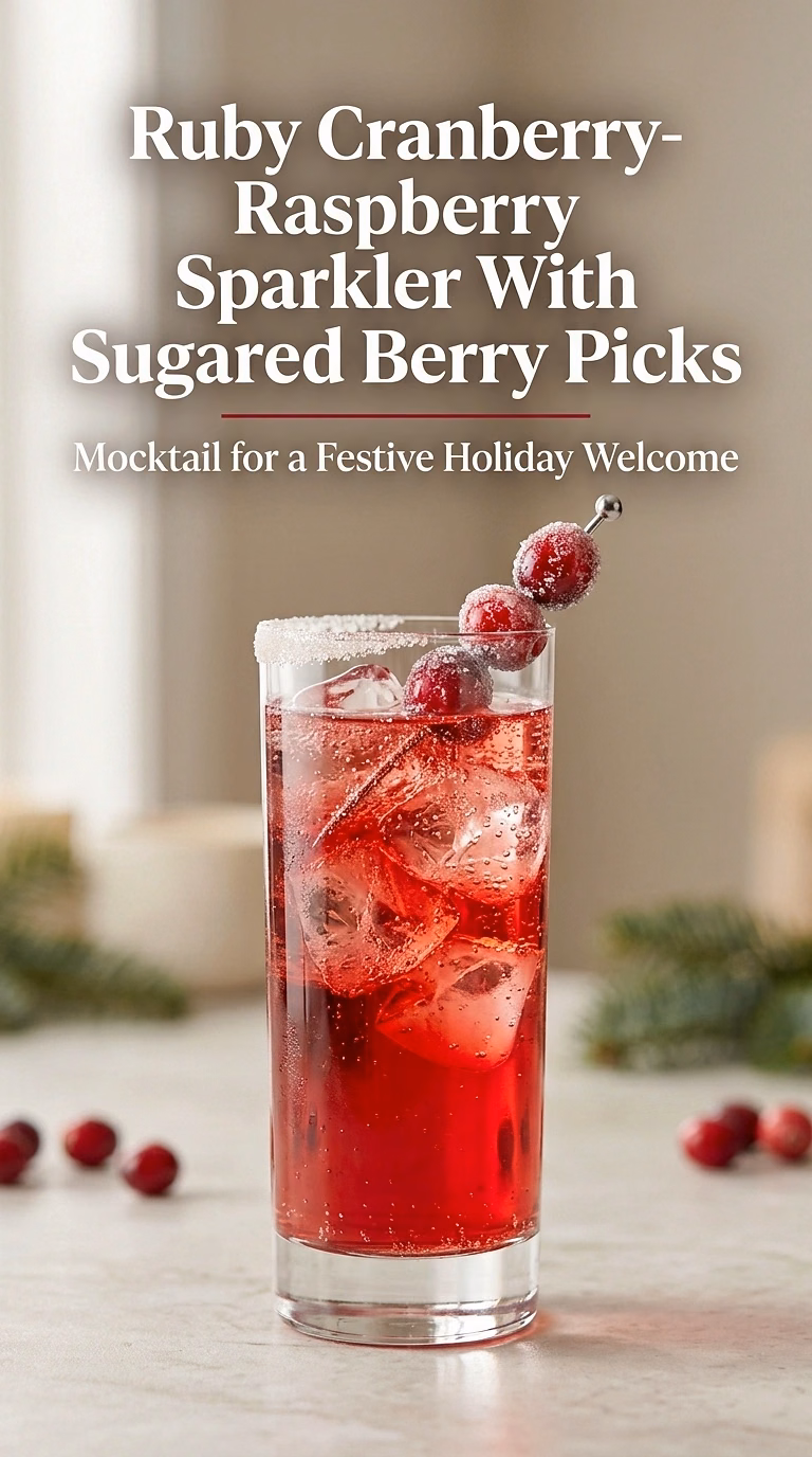 Ruby Cranberry-Raspberry Sparkler With Sugared Berry Picks
