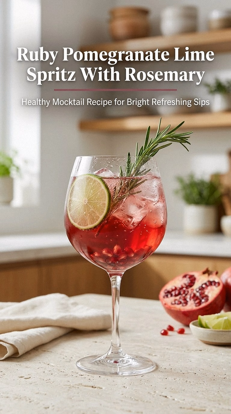 Ruby Pomegranate Lime Spritz With Rosemary