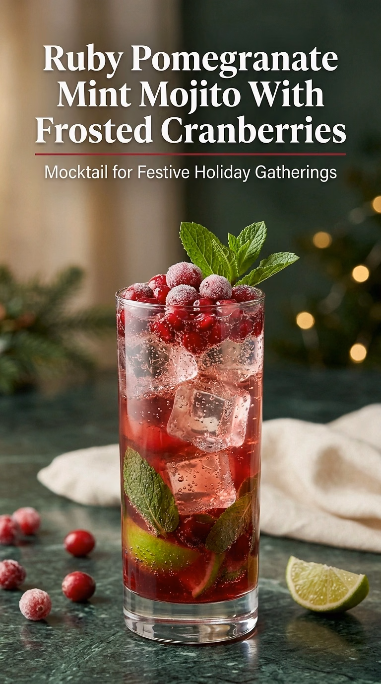 Ruby Pomegranate Mint Mojito With Frosted Cranberries