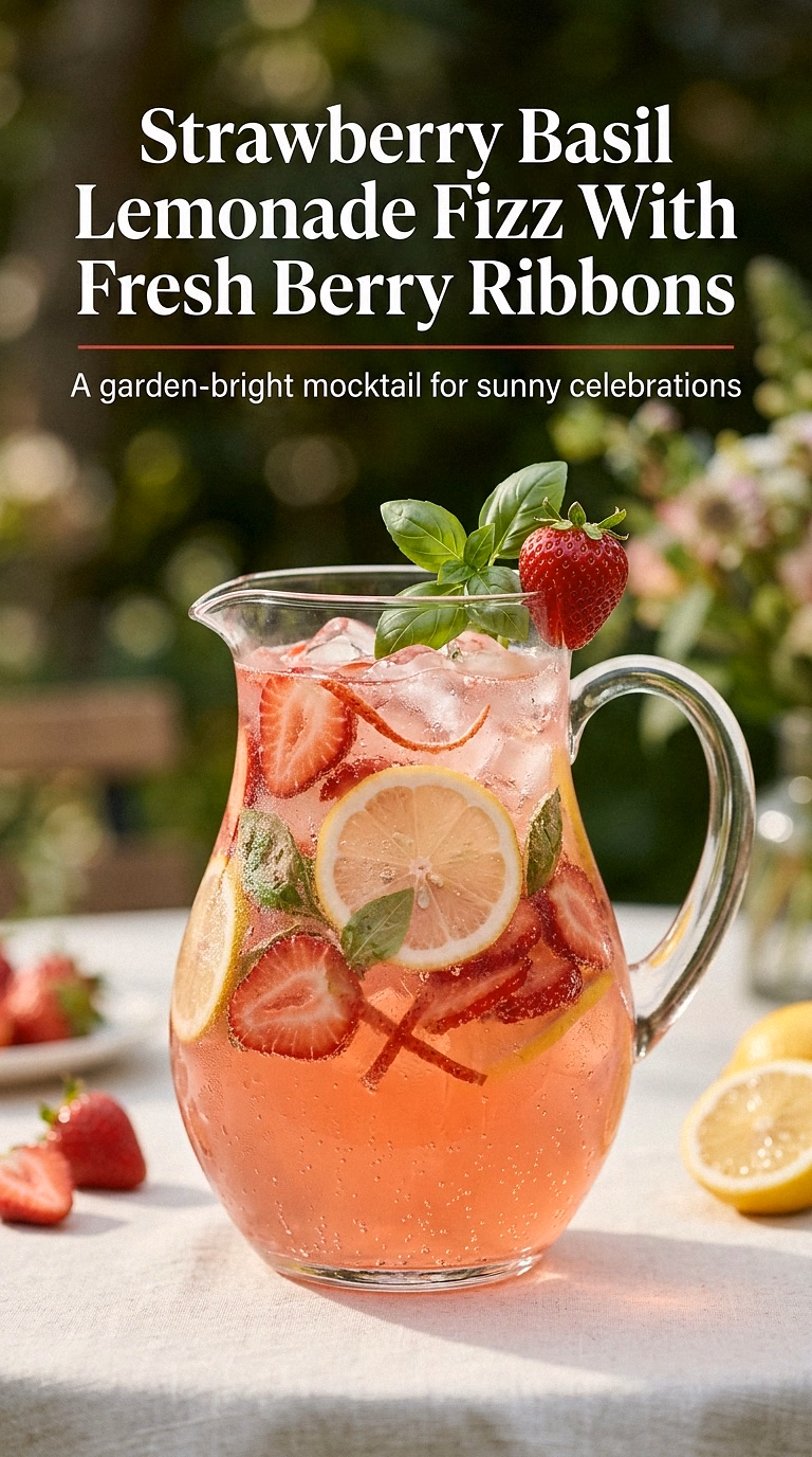 Strawberry Basil Lemonade Fizz With Fresh Berry Ribbons