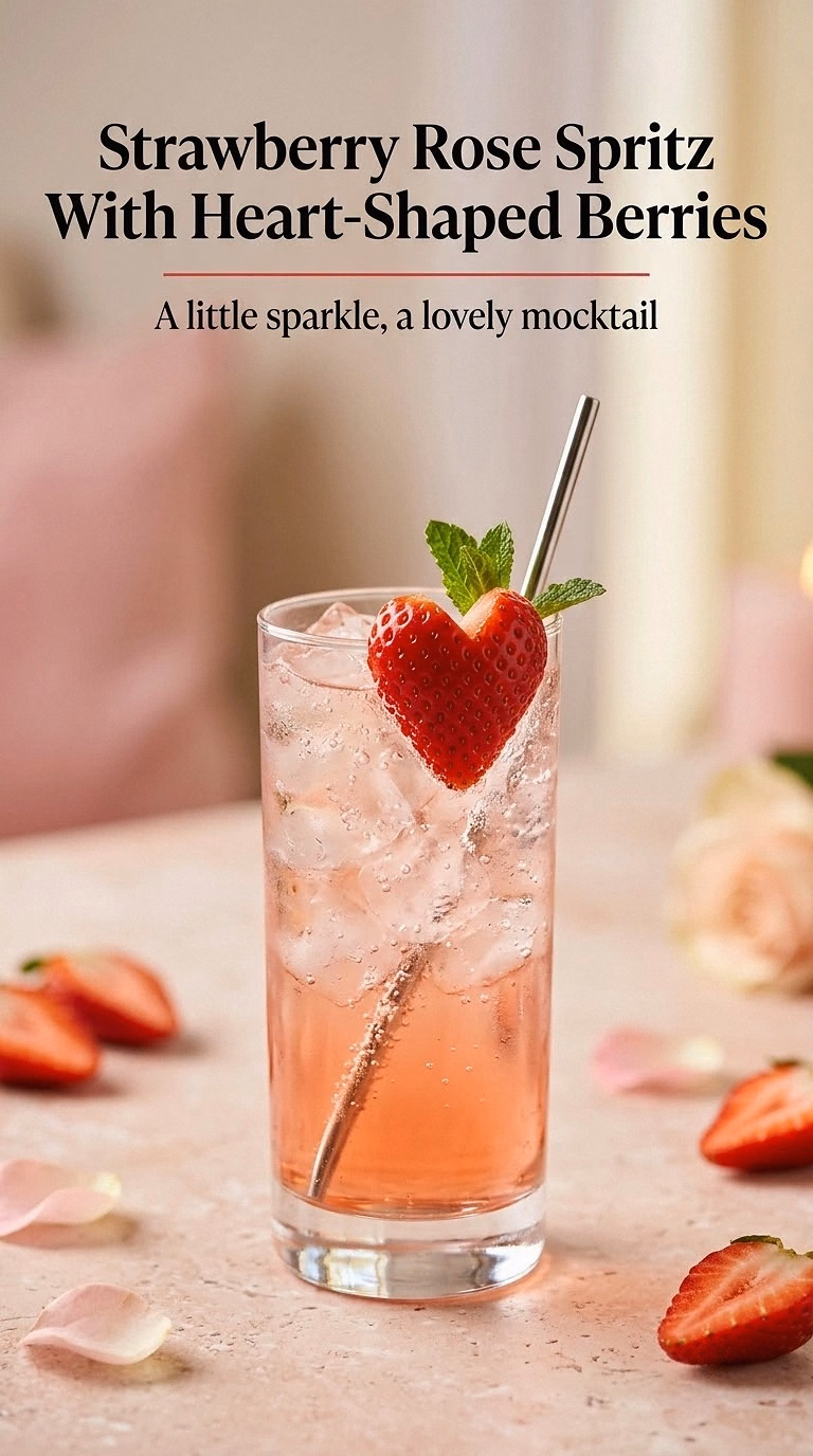 Strawberry Rose Spritz With Heart-Shaped Berries