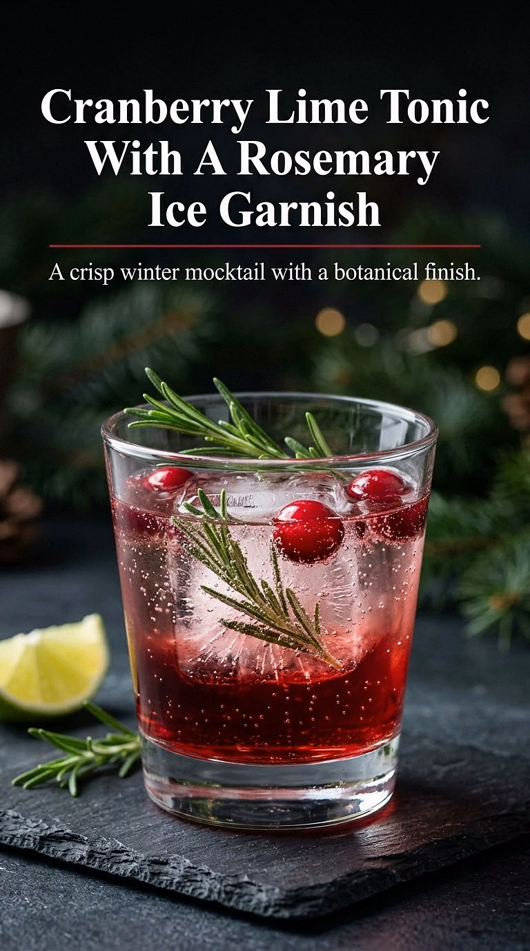 Cranberry Lime Tonic With A Rosemary Ice Garnish